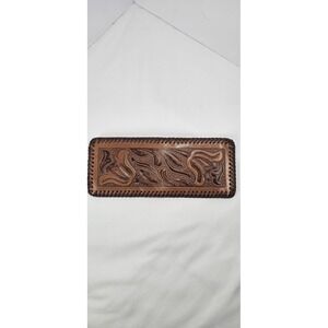 Vintage Genuine‎ Leather Tooled Wallet Western Long Bifold Coin Pocket Brown